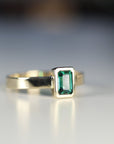 Bezel Set Emerald Ring 14k Solid Gold