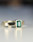 Bezel Set Emerald Ring 14k Solid Gold - Melt'm Jewelry