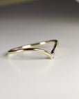 14k Solid Gold Dainty V Diamond Wedding Band