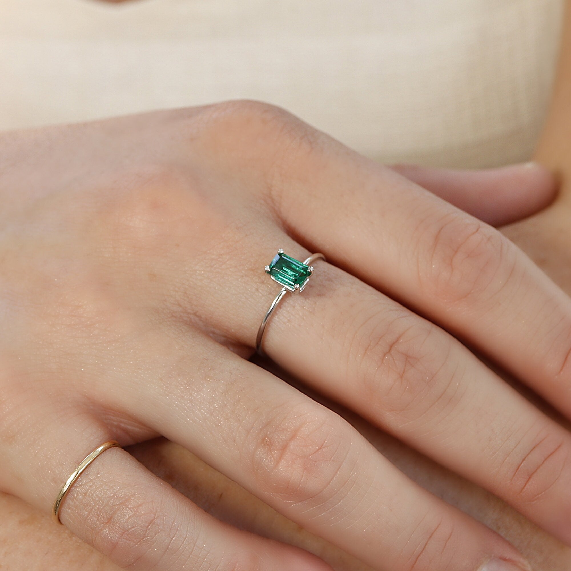 Emerald Engagement Ring 14k Gold