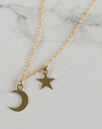 Moon and Star Necklace 14k Solid Gold