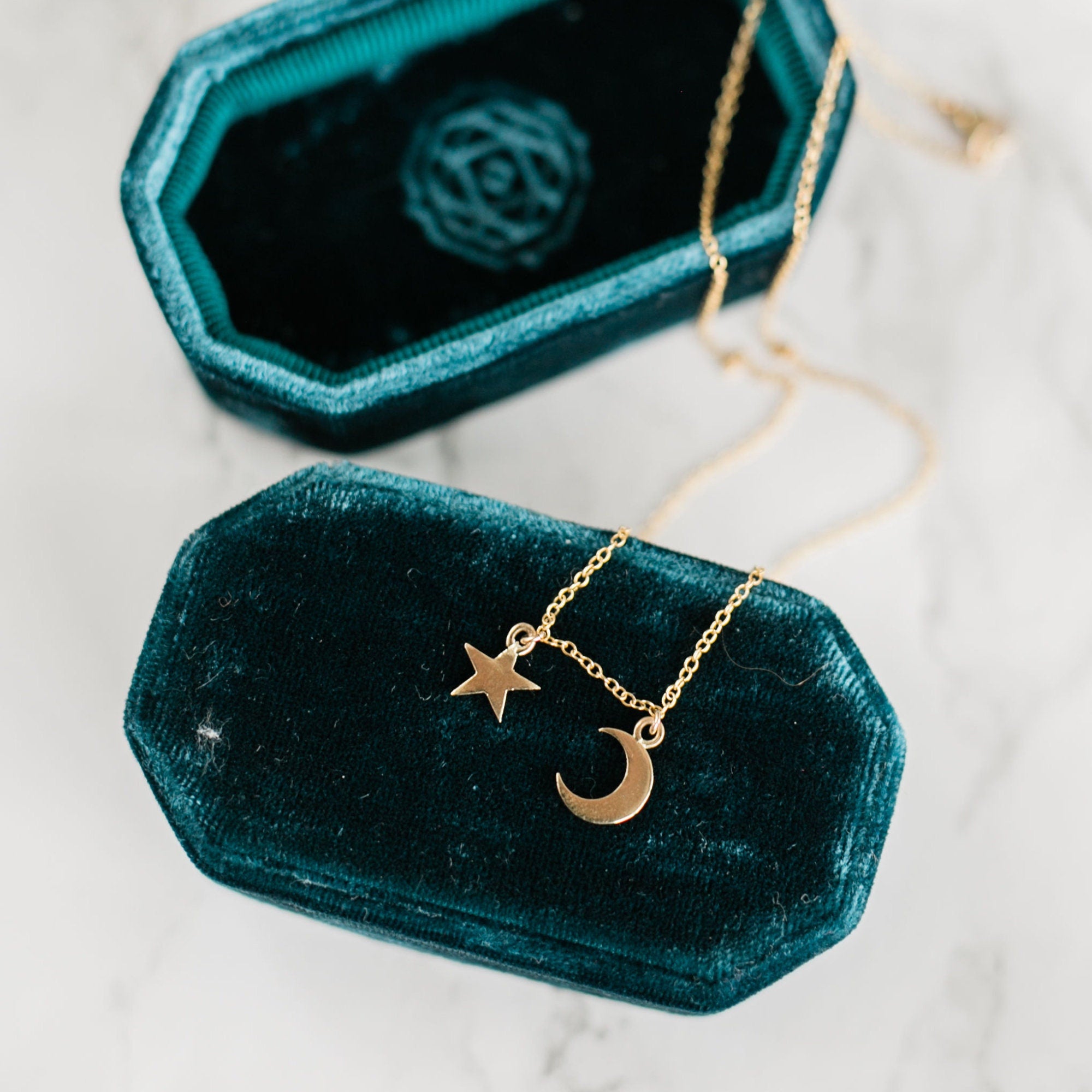 Moon and Star Necklace 14k Solid Gold