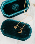 Moon and Star Necklace 14k Solid Gold