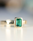 Bezel Set Emerald Ring 14k Solid Gold - Melt'm Jewelry