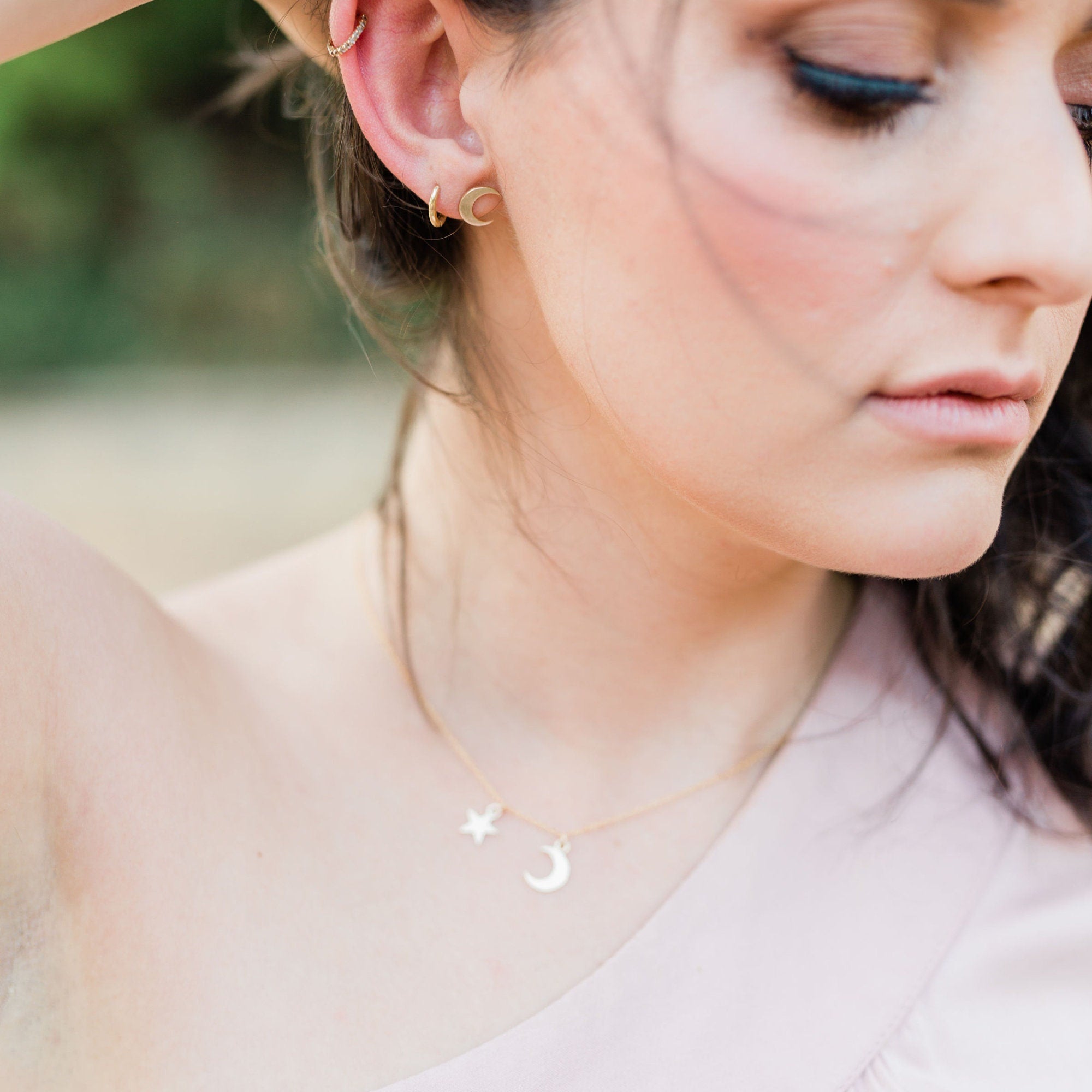 Moon and Star Necklace 14k Solid Gold