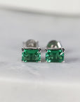 14k Gold Emerald Cut Emerald Stud Earrings