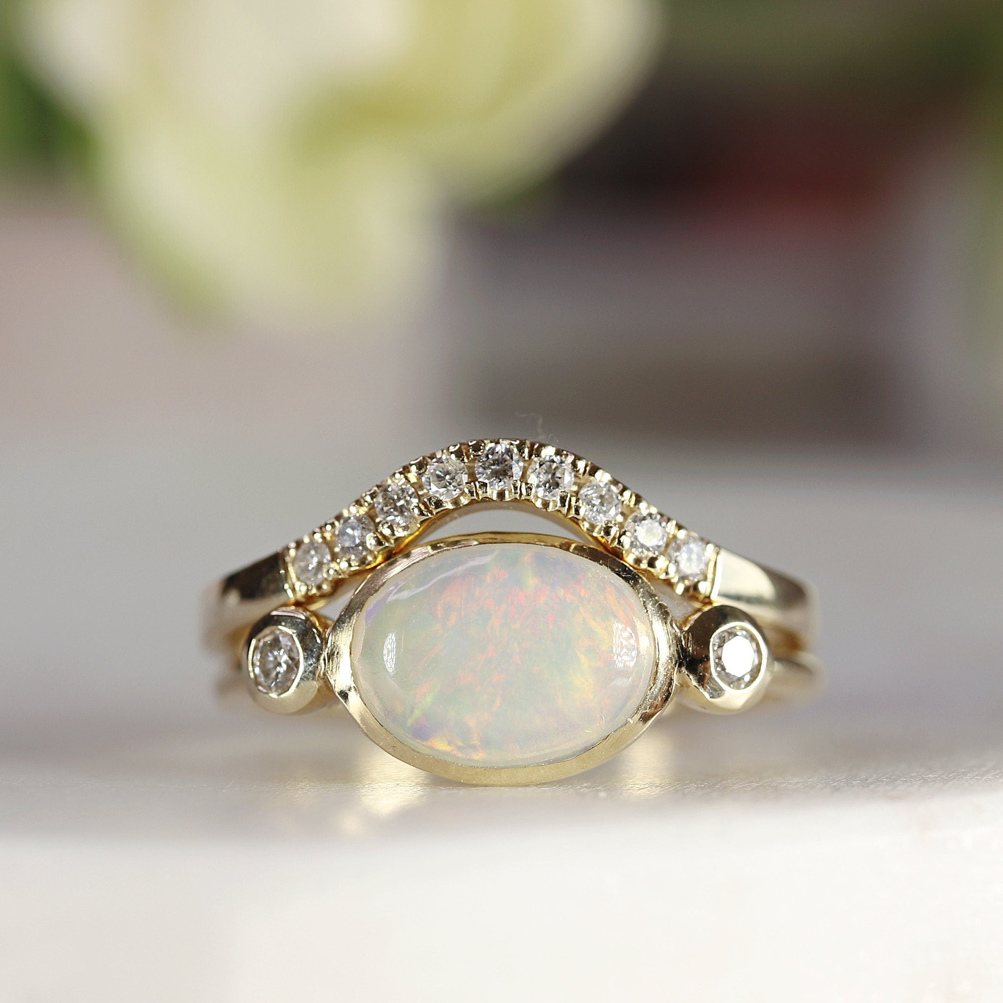 14k Gold Opal and Diamond Ring