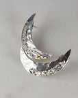 Pave Diamond Crescent Moon Earrings in Sterling Silver
