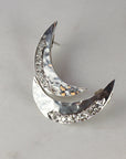 Pave Diamond Crescent Moon Earrings in Sterling Silver