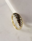 14k Solid Gold Croissant Ring, Chunky Dome Ring