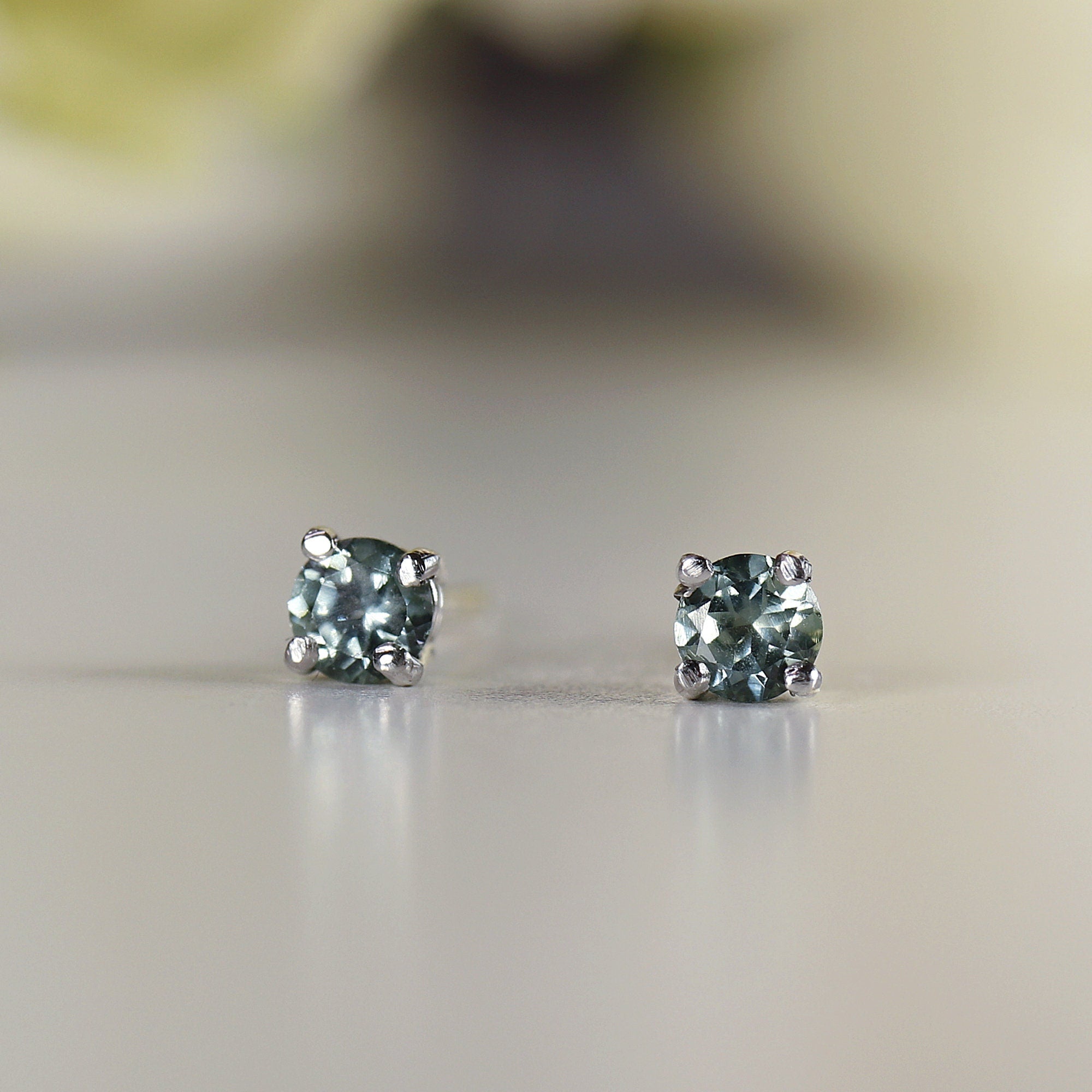 Teal Green Montana Sapphire Earrings 14k Solid Gold