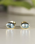 Aquamarine Stud Earrings 14k Solid Gold