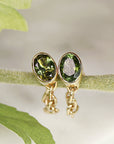 14k Solid Gold Green Tourmaline Chain Earrings