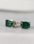 14k Gold Emerald Cut Emerald Stud Earrings