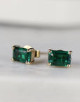 14k Gold Emerald Cut Emerald Stud Earrings