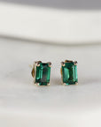 14k Gold Emerald Cut Emerald Stud Earrings