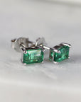 14k Gold Emerald Cut Emerald Stud Earrings - Melt'm Jewelry