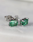 14k Gold Emerald Cut Emerald Stud Earrings
