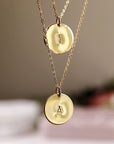 Custom Initial Necklace Gold Filled – Hand Stamped Hammered Coin Necklace, Personalized Mother Gift, Bridesmaid Jewelry - Melt'm Jewelry