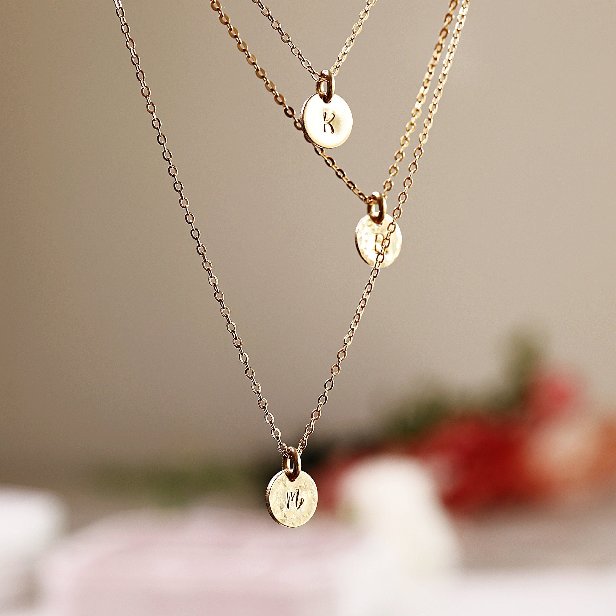 Dainty Initial Necklace Gold Filled, Hand Stamped Initial Necklace