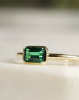 Emerald Cut Bezel Set East West Emerald Ring