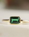 Emerald Cut Bezel Set East West Emerald Ring