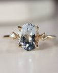 Oval Aquamarine Engagement Ring with two Accent Diamonds