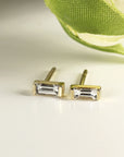 Baguette Diamond Stud Earrings 14k Gold
