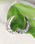 Pave Diamond Crescent Moon Earrings in Sterling Silver