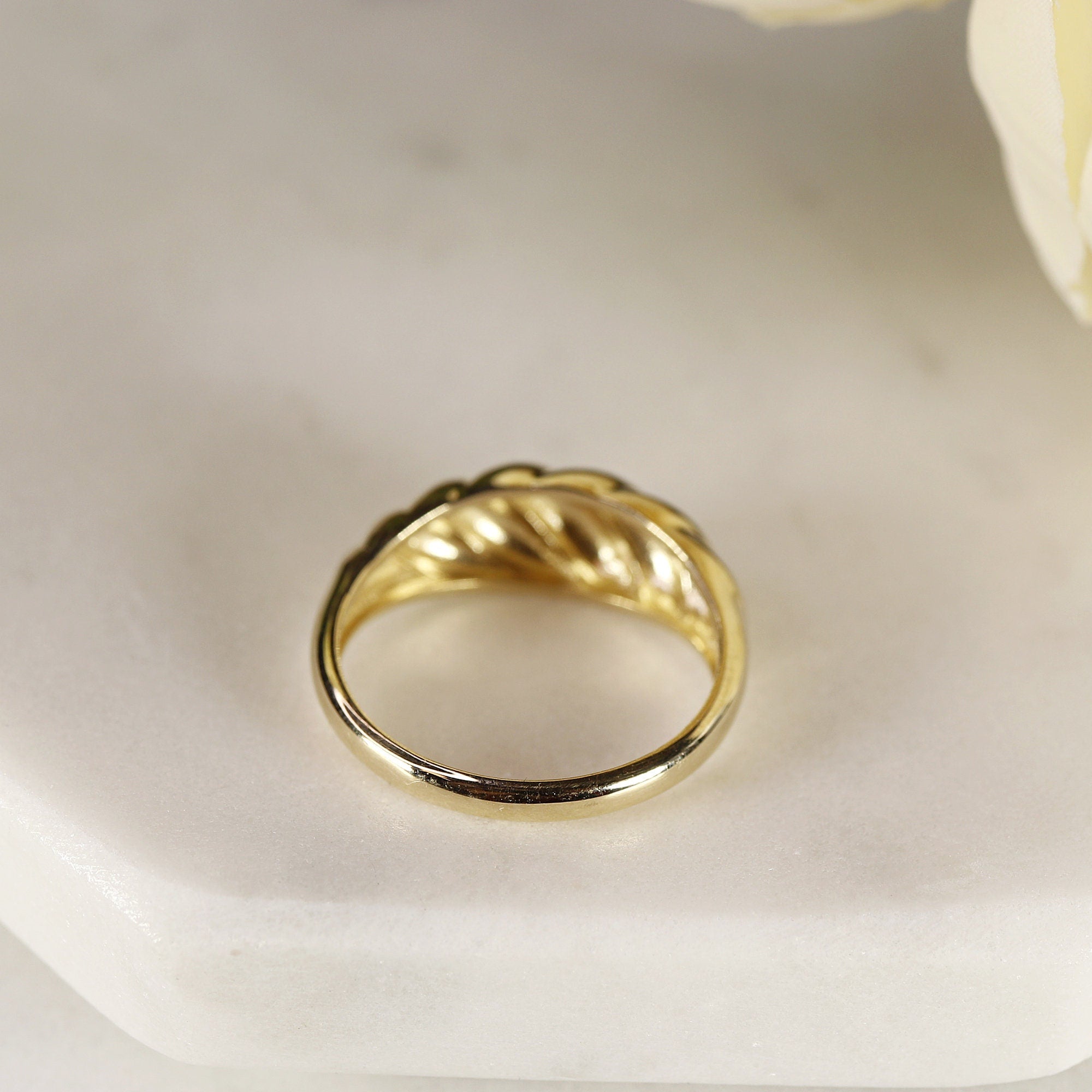 14k Solid Gold Croissant Ring, Chunky Dome Ring