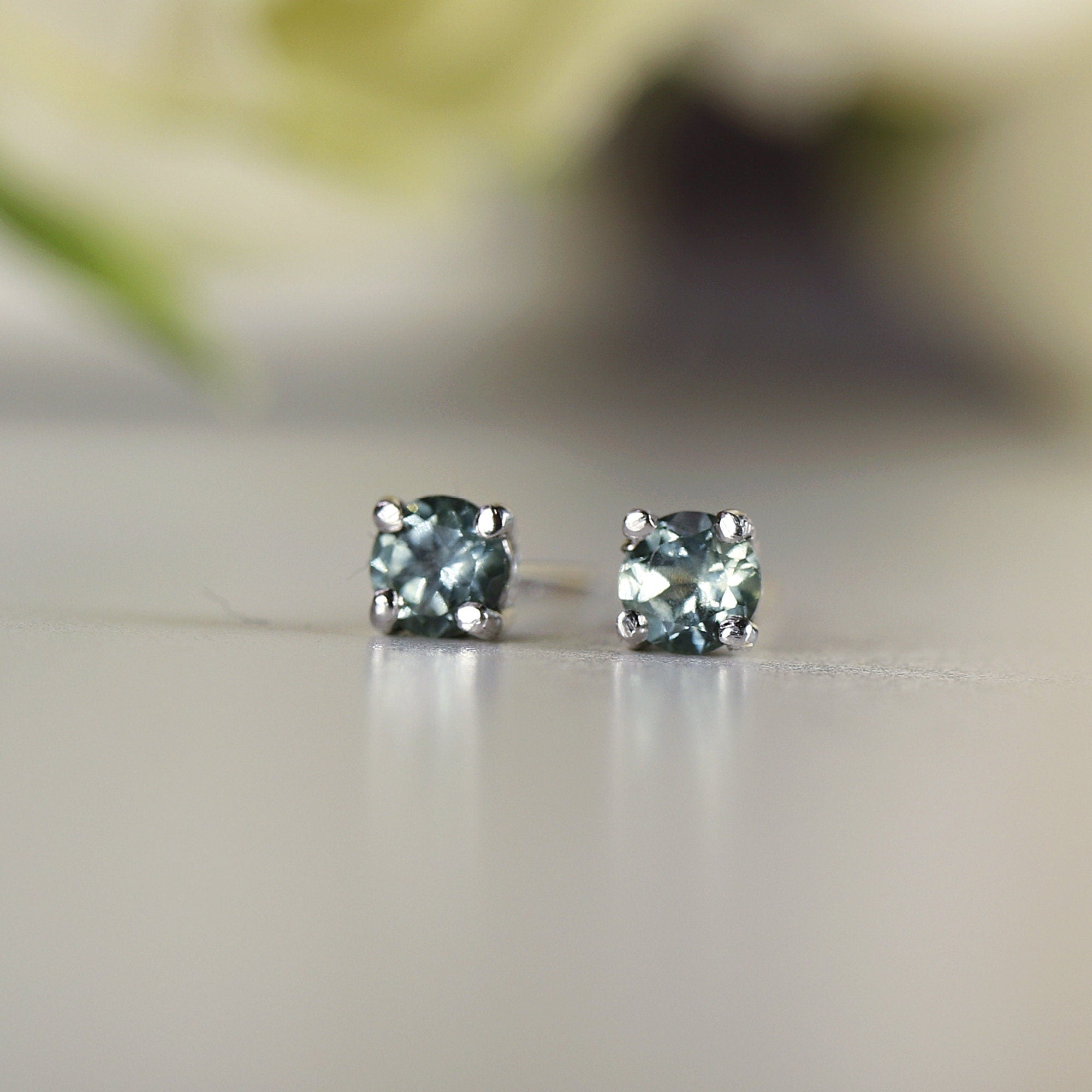 Teal Green Montana Sapphire Earrings 14k Solid Gold