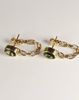 14k Solid Gold Green Tourmaline Chain Earrings