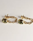 14k Solid Gold Green Tourmaline Chain Earrings