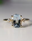 Oval Aquamarine Engagement Ring with two Accent Diamonds