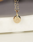 14k Solid Gold Rustic Pebble Initial Necklace