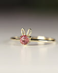 October Birthstone Bunny Ring 14k Gold - Opal or Pink Tourmaline