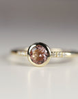 Dainty Pink Tourmaline Ring, 14k Solid Gold Blush Solitaire Ring With Diamonds - Melt'm Jewelry