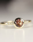 Dainty Pink Tourmaline Ring, 14k Solid Gold Blush Solitaire Ring With Diamonds