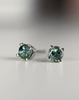 Teal Green Montana Sapphire Stud Earrings 14k Gold