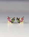 Pink Tourmaline & Green Tourmaline Earrings 14k Solid Gold - Melt'm Jewelry