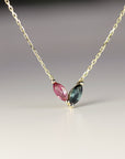 Marquise Pink Tourmaline and Green Tourmaline Necklace 14k Solid Gold