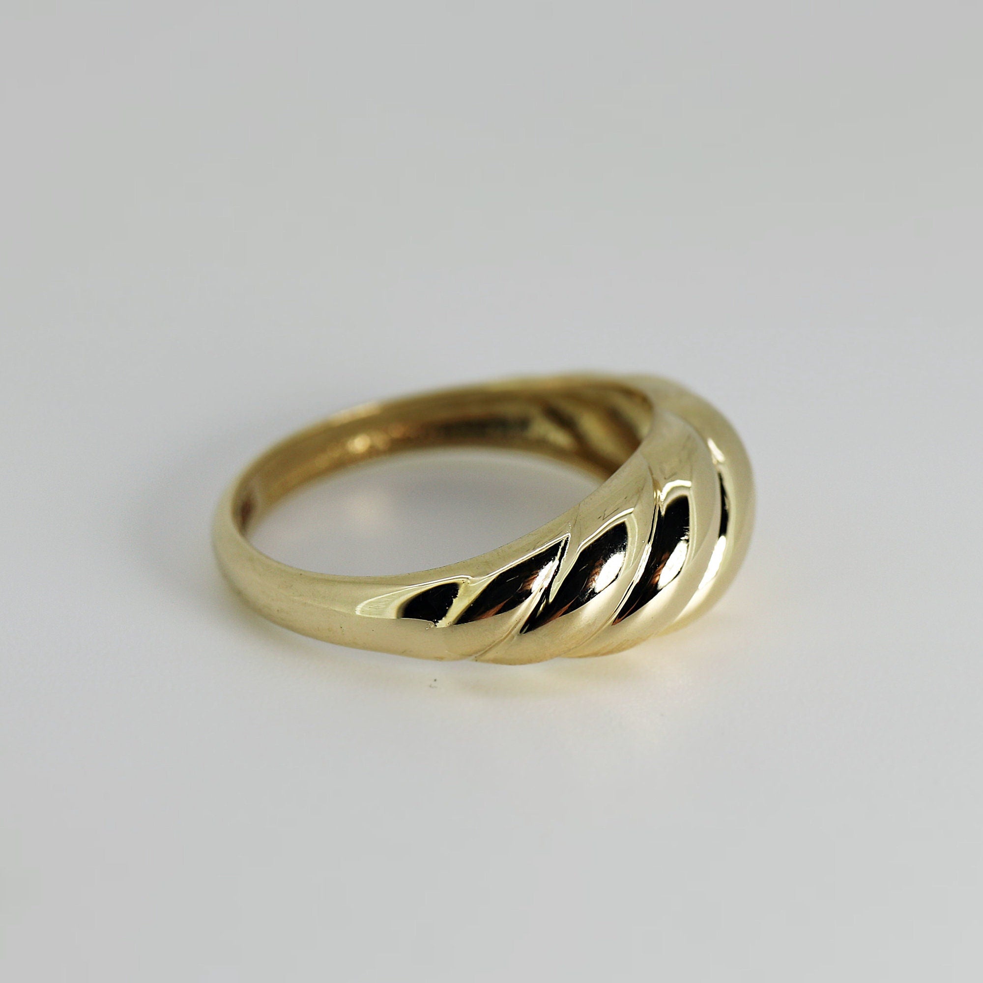 14k Solid Gold Croissant Ring, Chunky Dome Ring