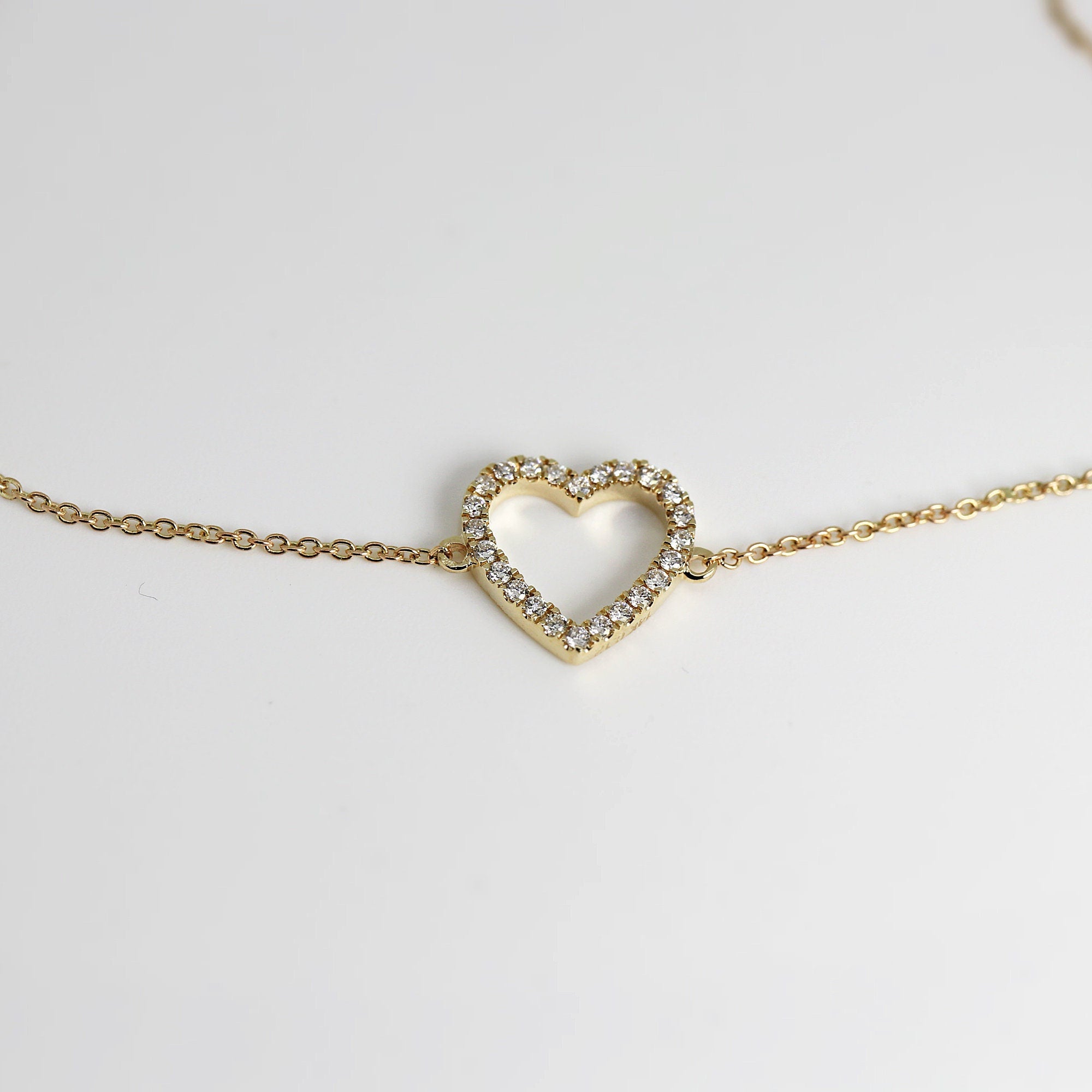 Diamond Heart Bracelet 14k Solid Gold