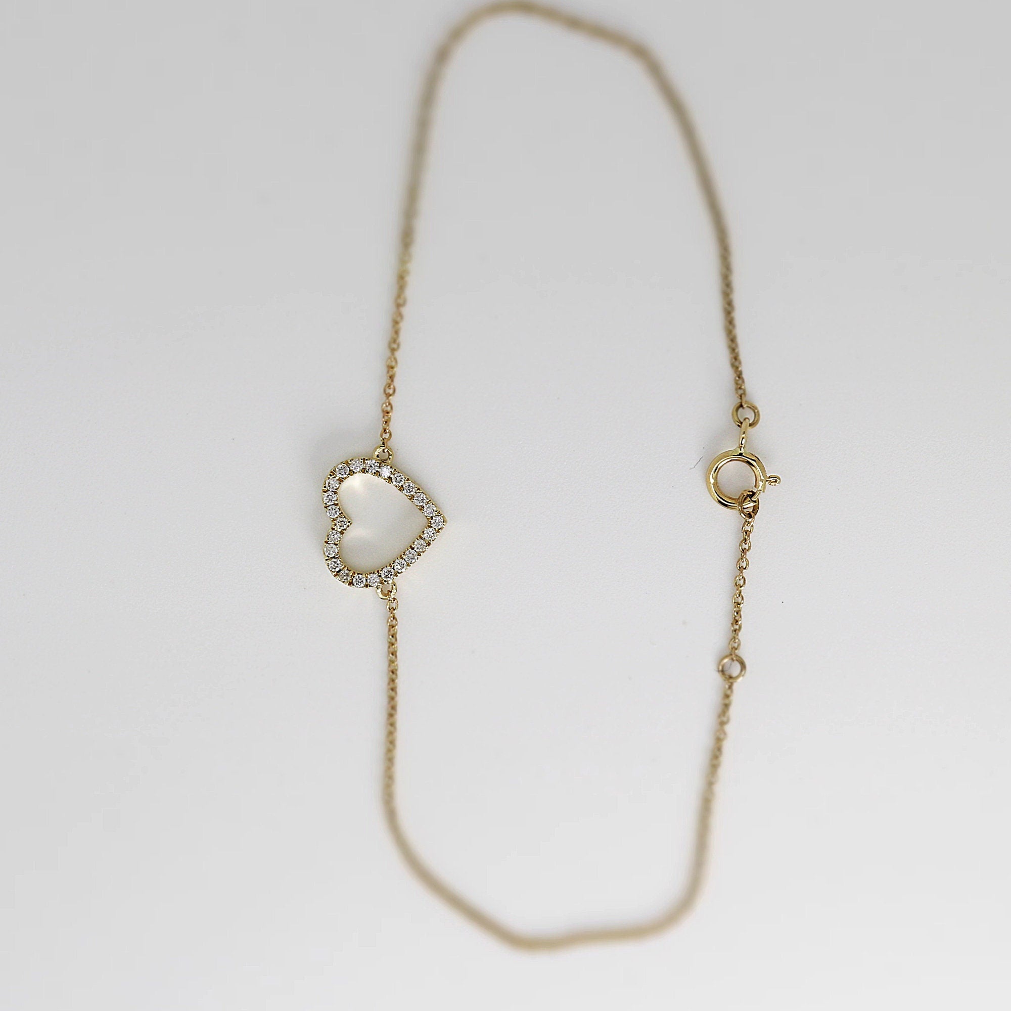 Diamond Heart Bracelet 14k Solid Gold