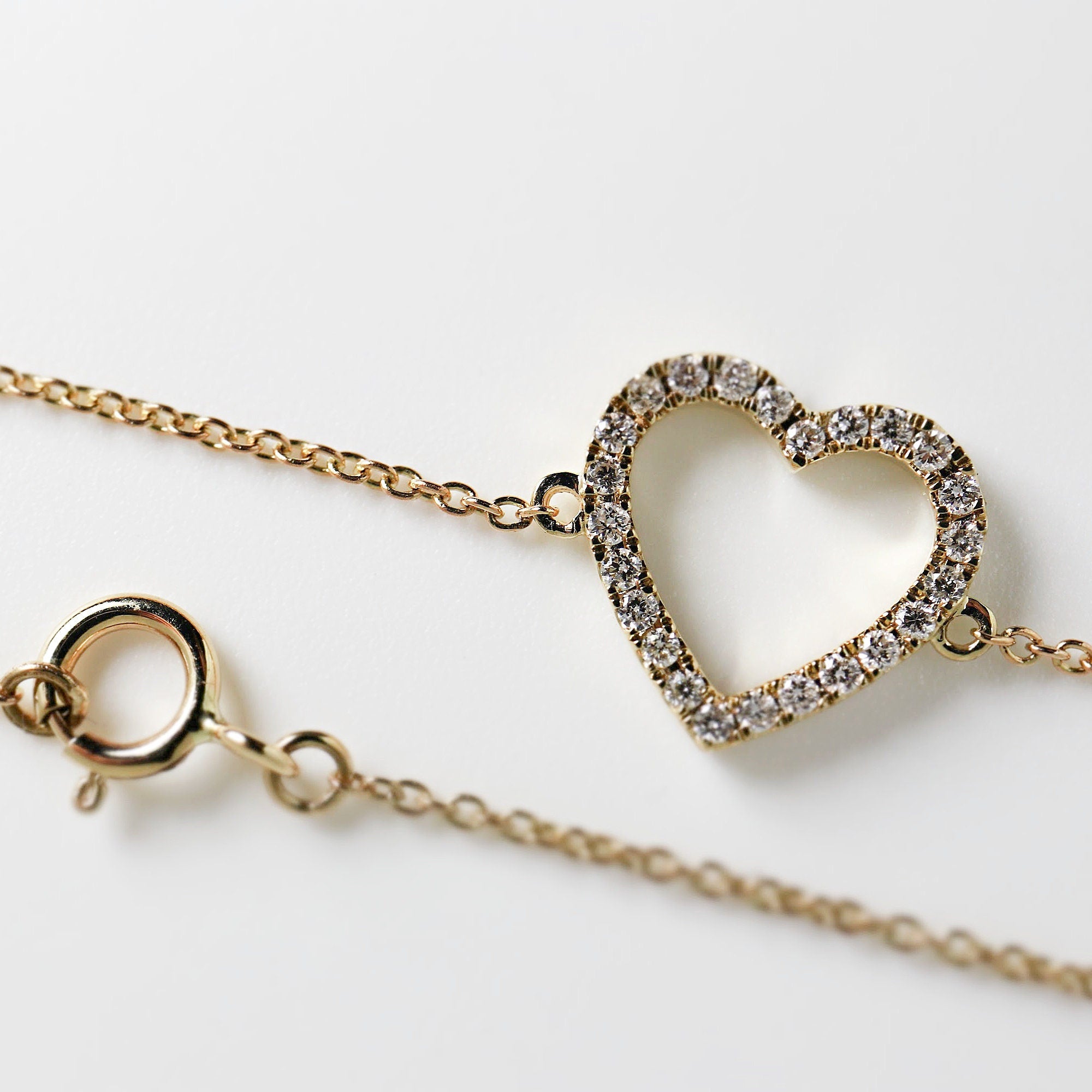 Diamond Heart Bracelet 14k Solid Gold