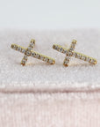 14k Yellow Gold Diamond Cross Earrings (SINGLE OR PAIR)