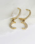 Diamond Moon Hoop Earrings (SINGLE or PAIR)