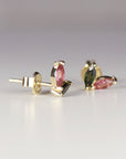 Pink Tourmaline & Green Tourmaline Earrings 14k Solid Gold