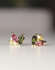 Pink Tourmaline & Green Tourmaline Earrings 14k Solid Gold - Melt'm Jewelry