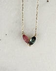 Marquise Pink Tourmaline and Green Tourmaline Necklace 14k Solid Gold